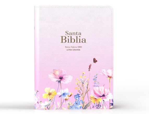 Biblia RVR 1960 Compacta Letra Grande 11 puntos Símil Piel Rosa Flores con Cierre y Índice - Image 2