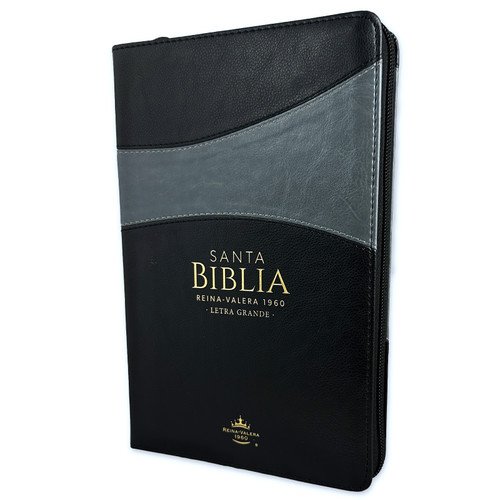 Biblia con Cierre Letra Grande 12 puntos RV1960, imit piel negro y gris