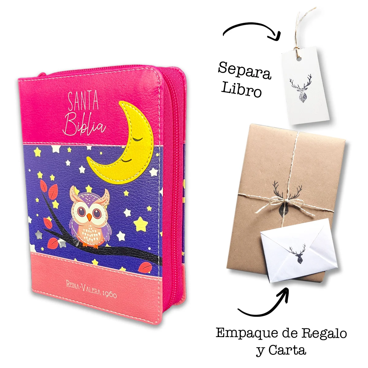 Biblia de Bolsillo con Cierre RV1960 imit piel Fuscia Búho