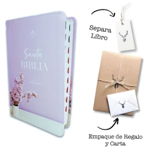 Biblia Letra Grande 12 puntos para Mujer RV1960 imit piel Lila Jarrón con índice