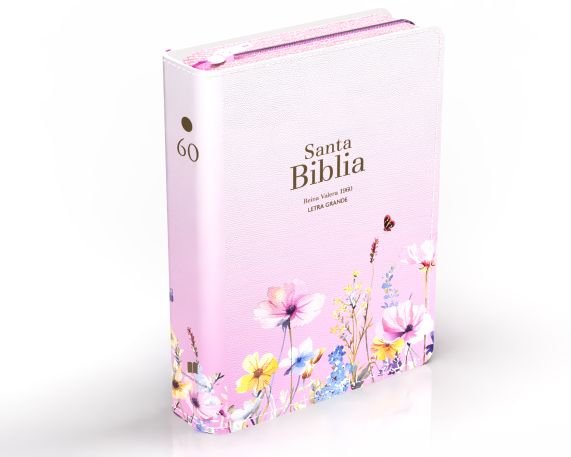 Biblia RVR 1960 Compacta Letra Grande 11 puntos Símil Piel Rosa Flores con Cierre y Índice - Image 4